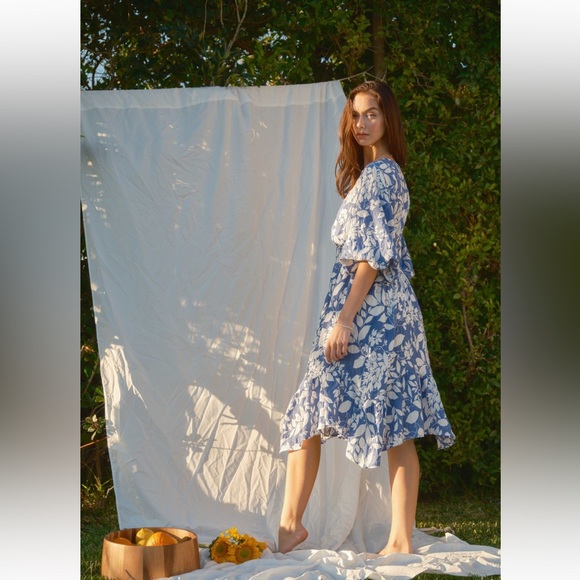 Beautiful Textured Floral Print Puff Sleeve Dress - Picture 5 of 6